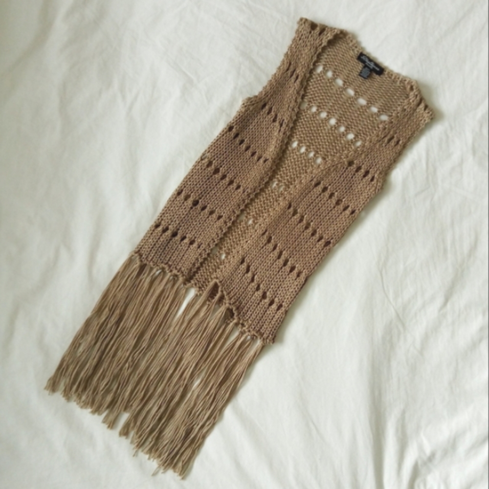 Streetwear Society Knit Brown Tasseled Open Vest